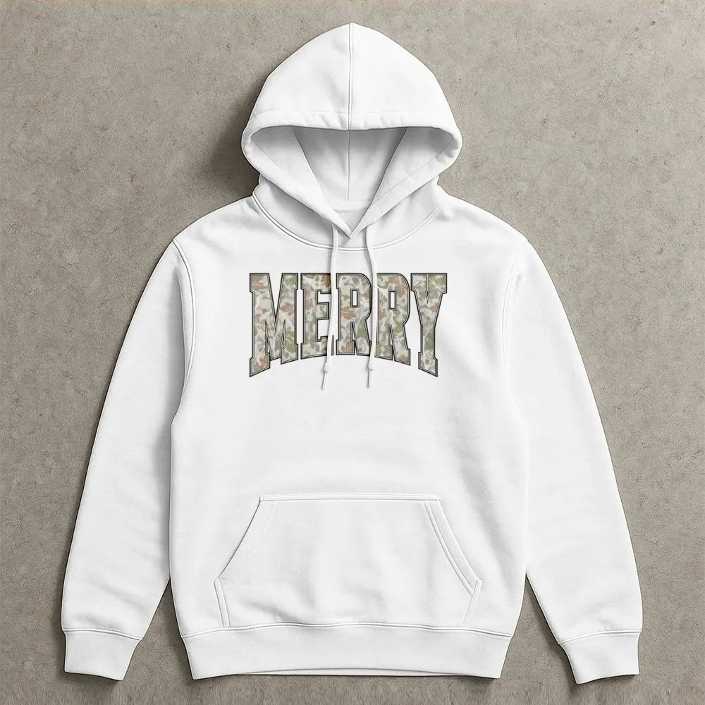 Varsity Letter Camo Hoodie, Merry Christmas Camo Hoodie, Camo Holiday Graphic Sweatshirt, Camouflage Christmas Pullover, Wint