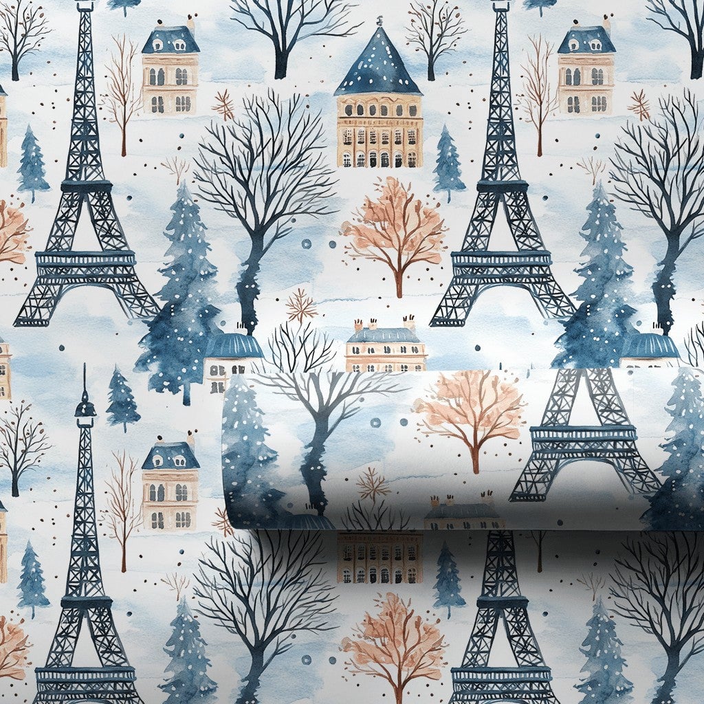 Snowy Eiffel Tower Gift Wrap, Paris Winter Wrapping Paper, French Cityscape Present Paper, Paris France Christmas Holiday Wra