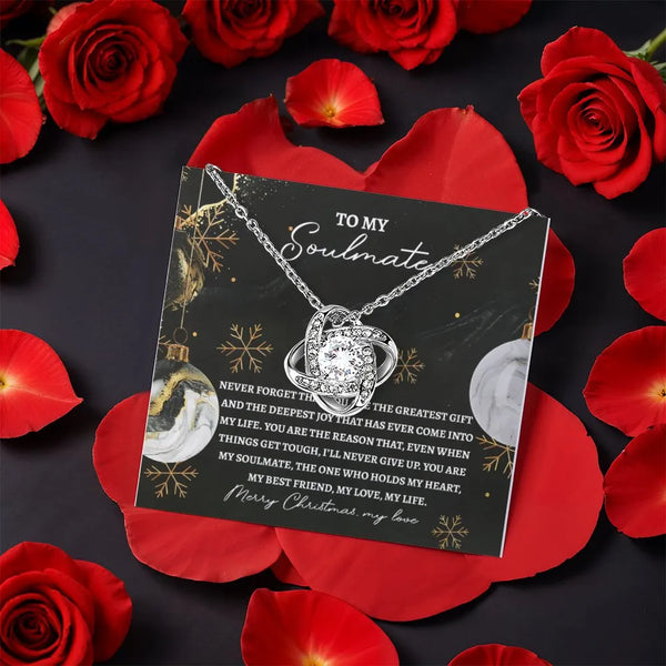 Rotating Rose Box Pendant Necklace, Soulmate Love Knot Necklace, Sparkling CZ Crystal Knot Necklace, Romantic Christmas Prese