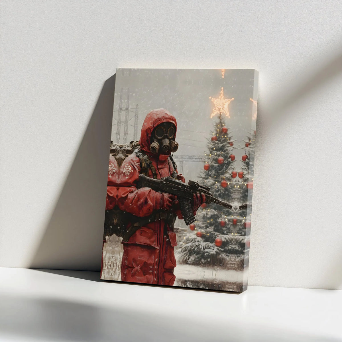 Dark Winter Christmas Canvas Print, Post-Apocalyptic Soldier Canvas Art, Dystopian Gamer Wall Art Canvas, Sci-Fi Military Art
