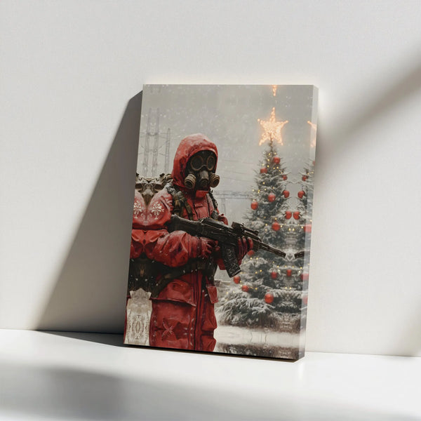 Dark Winter Christmas Canvas Print, Post-Apocalyptic Soldier Canvas Art, Dystopian Gamer Wall Art Canvas, Sci-Fi Military Art