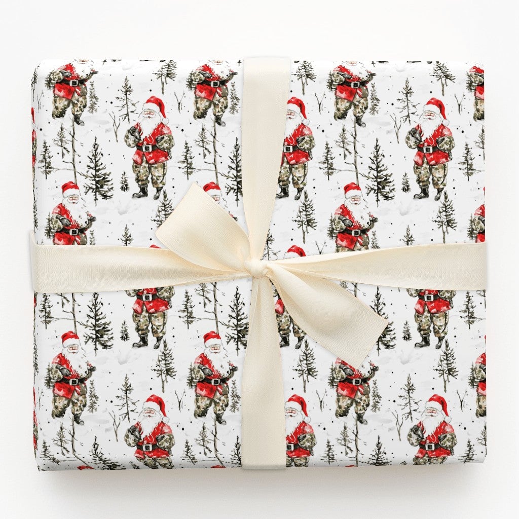 Tactical Santa Claus Gift Wrap, Camo Santa Christmas Wrapping Paper, Military Camouflage Holiday Wrapping Paper