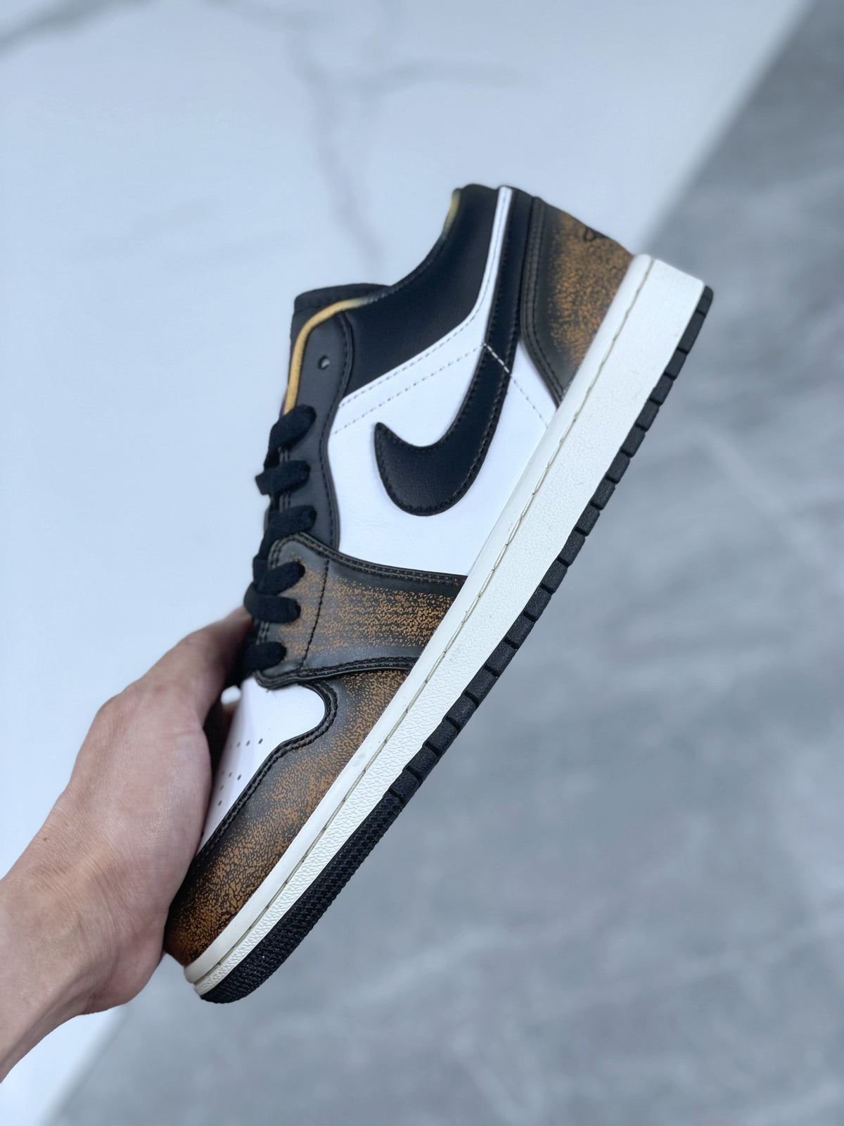 Distressed Low Top Sneakers, Brown White Colorway, Lace Up Design, Distressed Finish, Casual Gift for Sneaker Fans