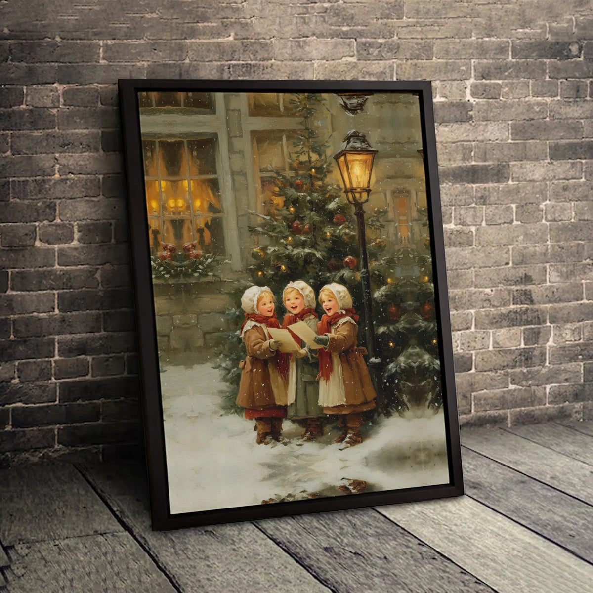 Vintage Snowy Winter Canvas Print, Victorian Christmas Carolers Canvas Wall Art, Holiday Caroling Canvas, Festive Christmas H