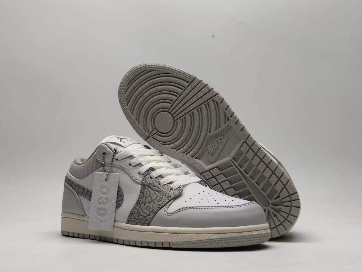 Low Top Sneakers, White Gray Colorway, Cracked Pattern, Lace Up Design, Casual Gift for Sneaker Fans