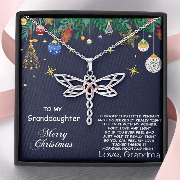 Rose Gold Heart Pendant Necklace, Dragonfly Necklace for Granddaughter, Stainless Steel Dragonfly Necklace, Christmas Present