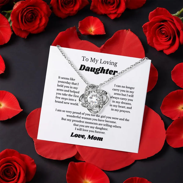 Mom to Daughter Necklace, To My Daughter Love Knot Necklace, CZ Crystal Knot Necklace, Sentimental Daughter Jewelry, Christma
