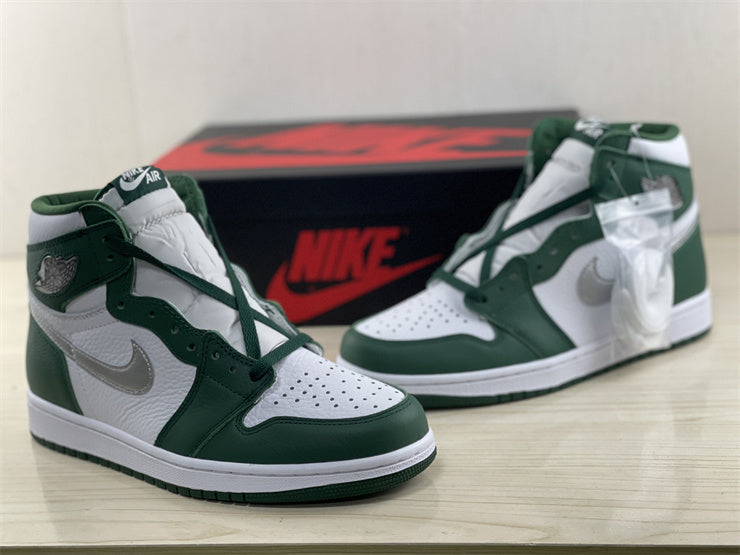High Top Sneakers, White Green Colorway, Lace Up Design, Casual Gift for Sneaker Fans