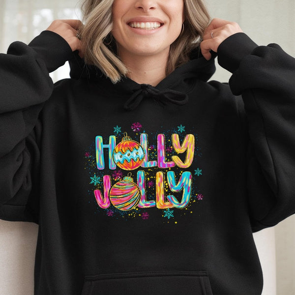 Christmas Ornament Hoodie, Holly Jolly Christmas Hoodie, Festive Holiday Hooded Sweatshirt, Retro Xmas Graphic Pullover, Chri