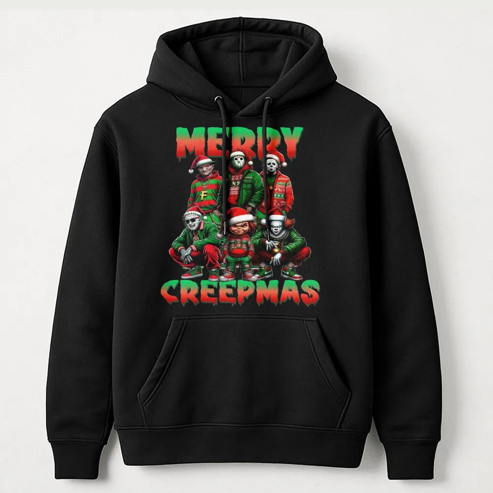 Scary Movie Christmas Hoodie, Merry Creepmas Horror Hoodie, Creepmas Graphic Hooded Sweatshirt, Horror Fan Pullover Hoodie, H