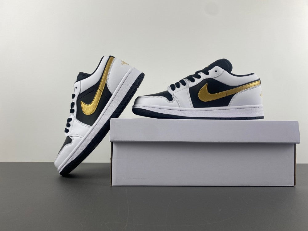 Low Top Sneakers, White Black Gold Colorway, Lace Up Design, Casual Gift for Sneaker Fans