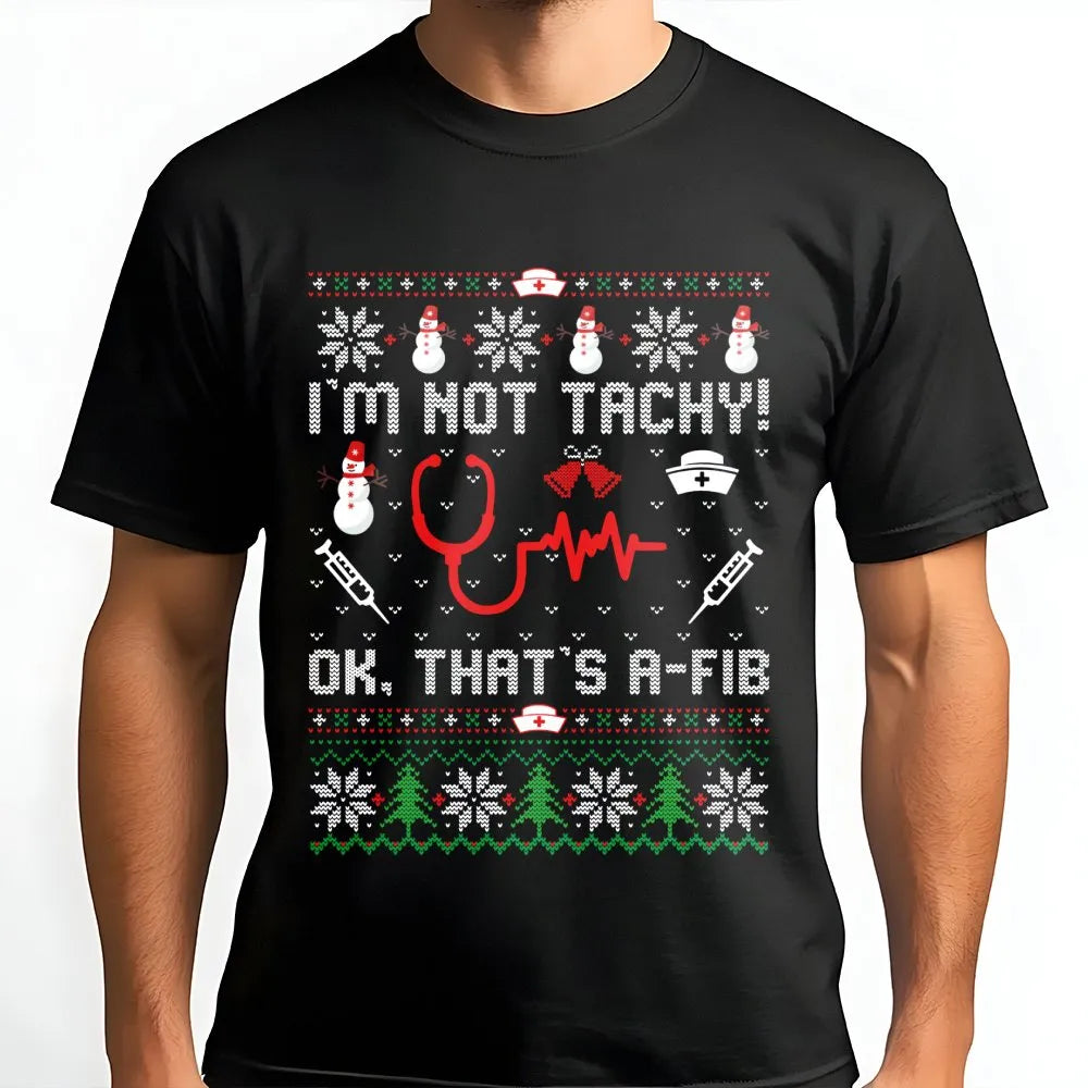 Humorous Medical Ugly Sweater Shirt, Nurse Christmas T-Shirt, Holiday Doctor Tee, Adorable Hospital Staff Graphic T-Shirt, Xm