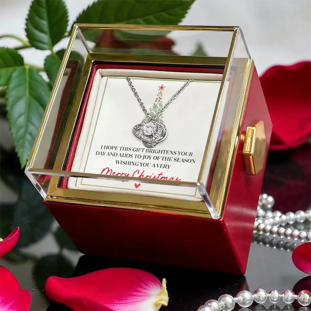 CZ Crystal Pendant Necklace, Love Knot Necklace, White Gold Finish Love Knot Jewelry, Romantic Present for Her, Christmas Lov