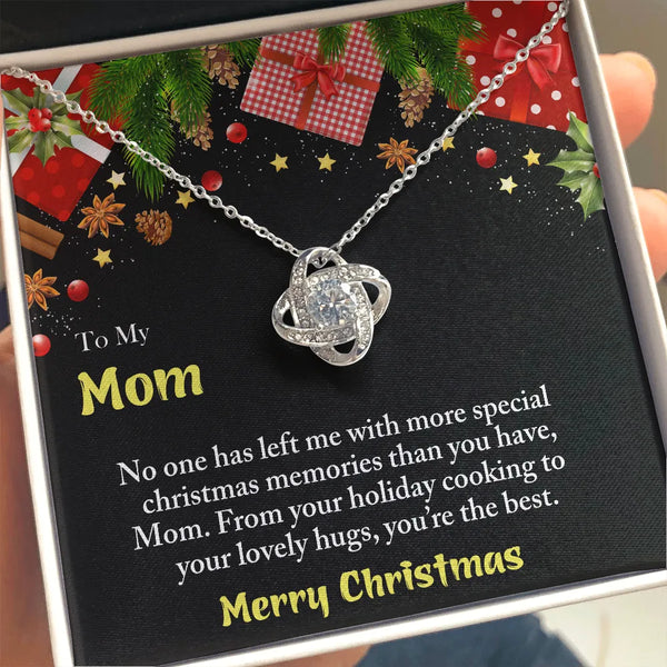 Christmas Love Knot Pendant Necklace, To Mom Love Knot Necklace, Cubic Zirconia Holiday Knot Necklace, Heartfelt Message Card