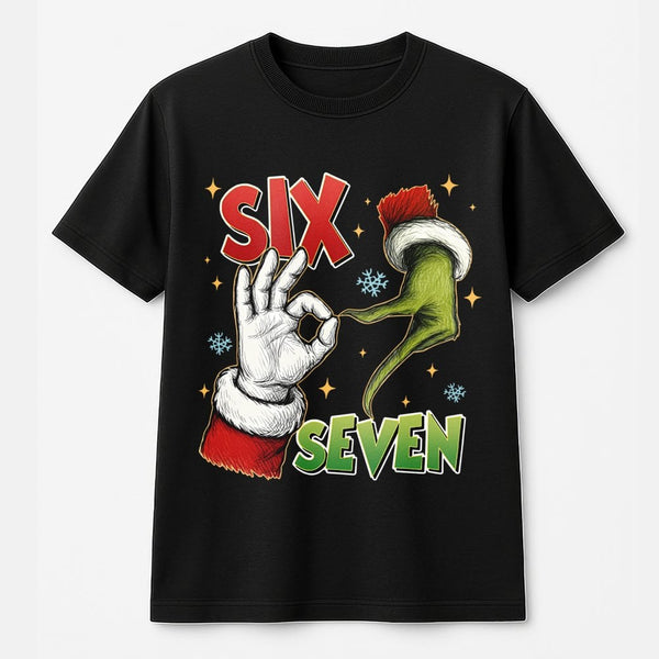 Humorous Christmas Santa Graphic Tee, Six Seven Meme T-Shirt, Viral Meme Holiday Shirt, Sarcastic Xmas Graphic T-Shirt, Party