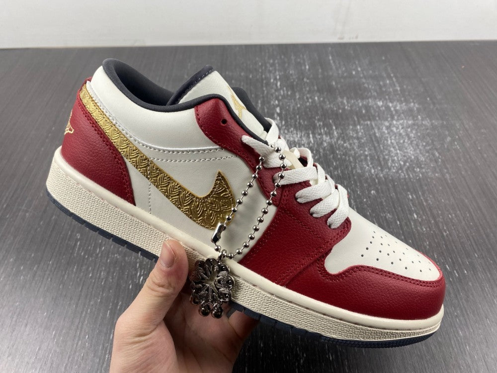 Low Top Sneakers, White Red Gold Colorway, Lace Up Design, Casual Gift for Sneaker Fans