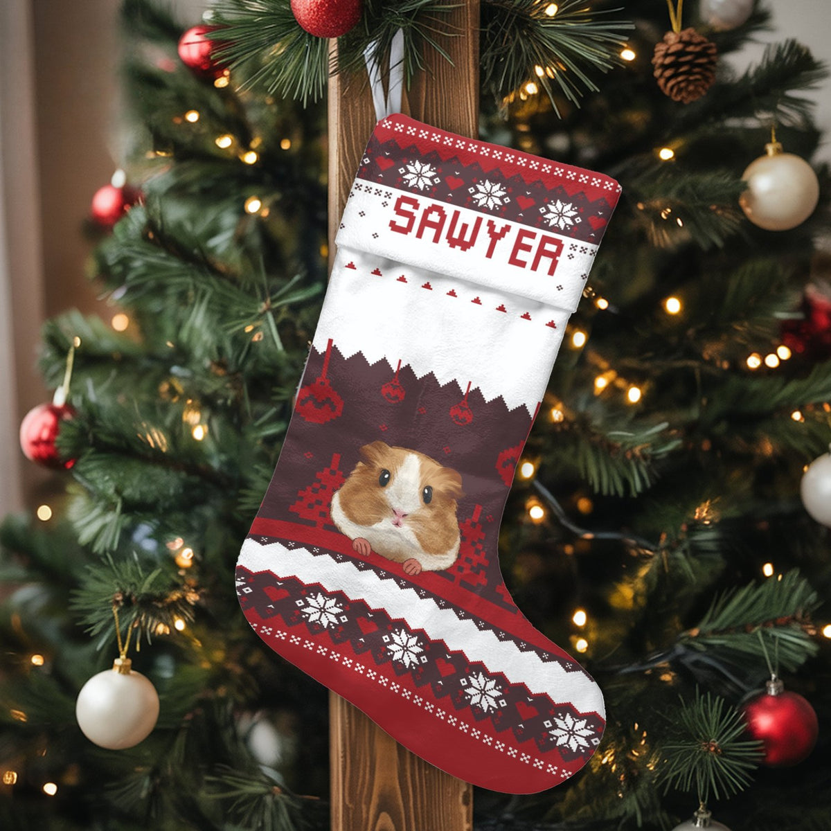 Adorable Pet Animal Holiday Stocking, Personalized Guinea Pig Christmas Stocking, Custom Name Xmas Stocking, Fireplace Mantle