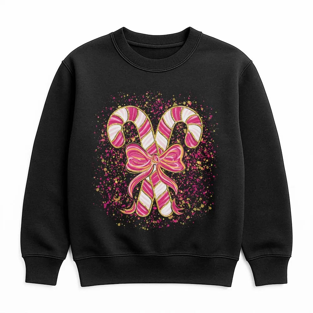 Coquette Candy Cane Sweater, Pink Candy Cane Sweatshirt, Pink Holiday Bow Crewneck, Adorable Winter Pullover, Christmas Prese