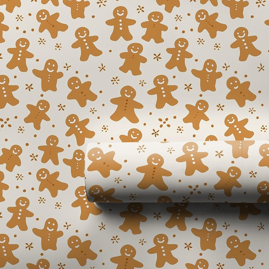 Holiday Cookie Pattern Gift Wrap Paper, Gingerbread Man Christmas Wrapping Paper, Adorable Winter Holiday Present Paper, Xmas