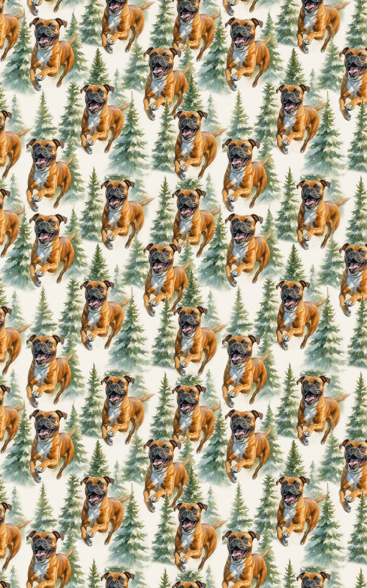 Watercolor Forest Gift Wrap, Boxer Dog Wrapping Paper, Winter Boxer Holiday Wrapping Paper, Dog Lover Gift Wrap Roll, Christm
