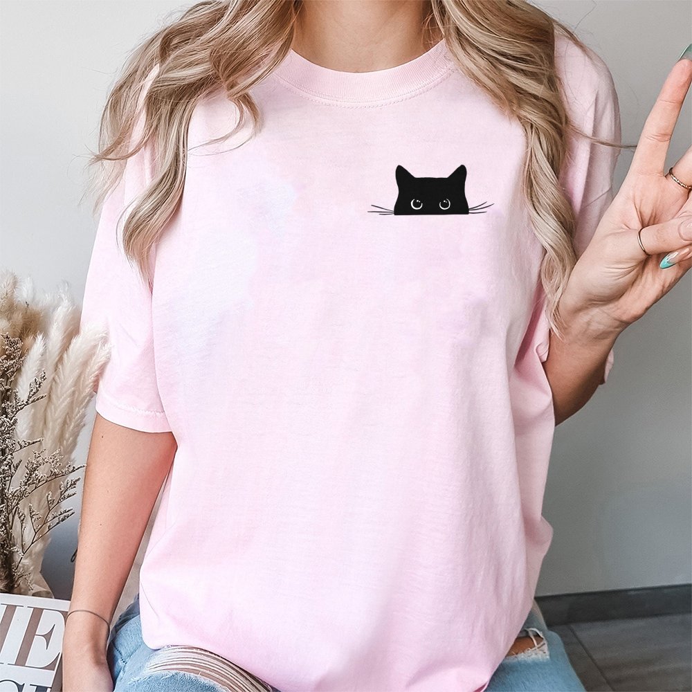 Peeking Cat T-Shirt | Minimalist Kawaii Kitty Graphic | Premium 100% Cotton | Cute Animal Lover Gift Tee