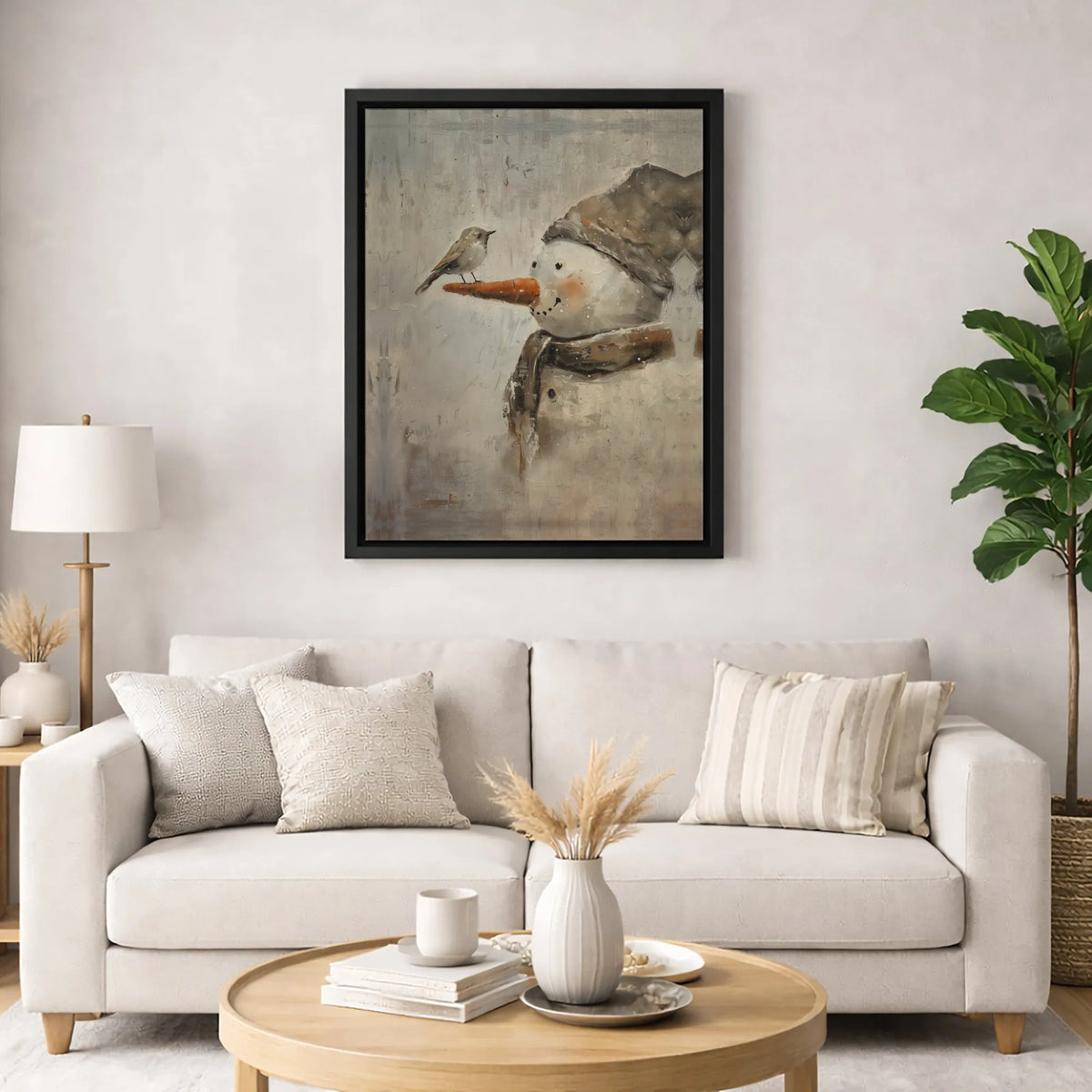 Winter Bird Snowman Poster, Rustic Snowman Wall Art, Whimsical Snowman Print, Farmhouse Christmas Decor, Digital Download Pri