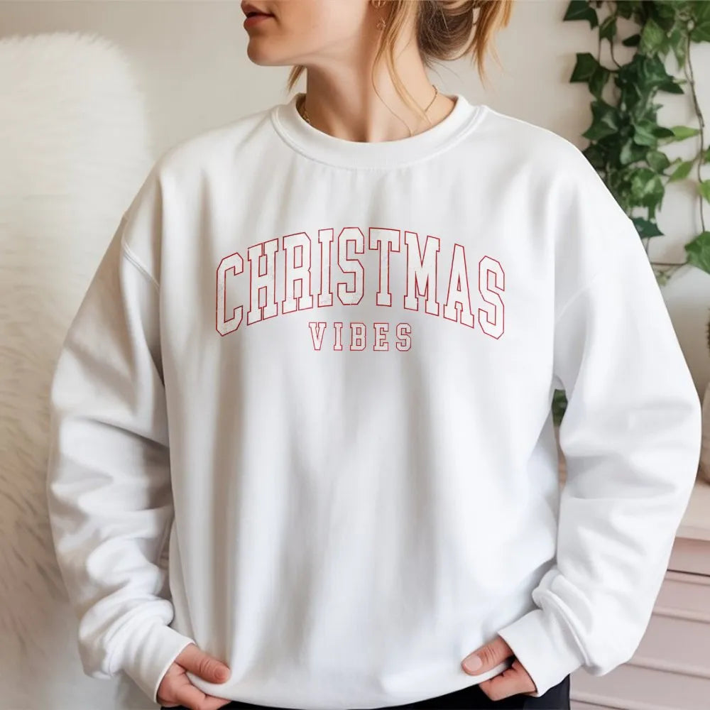 Retro Varsity Font Holiday Sweatshirt, Christmas Vibes Sweatshirt, Comfy Winter Season Crewneck, Aesthetic Xmas Party Pullove