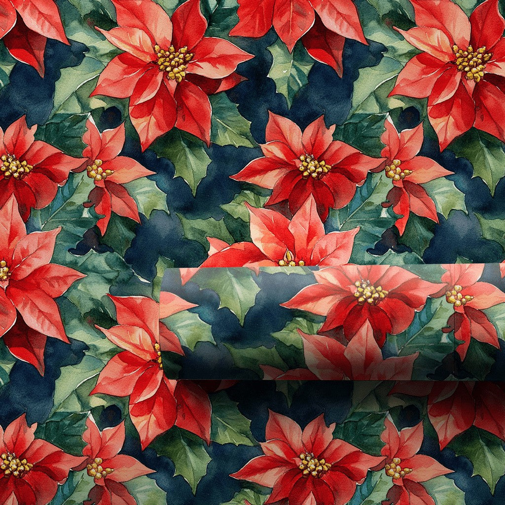 Dark Moody Floral Gift Wrap, Watercolor Poinsettia Wrapping Paper, Vintage Red Christmas Wrapping Paper, Botanical Holiday Gi