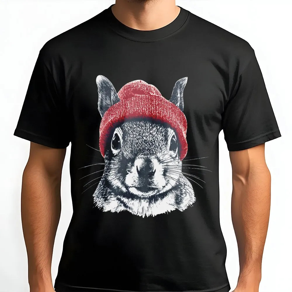 Squirrel Sweatshirt | Retro Wildlife Art with Red Beanie | Cozy Cotton Blend Pullover | Gift for Animal Lover