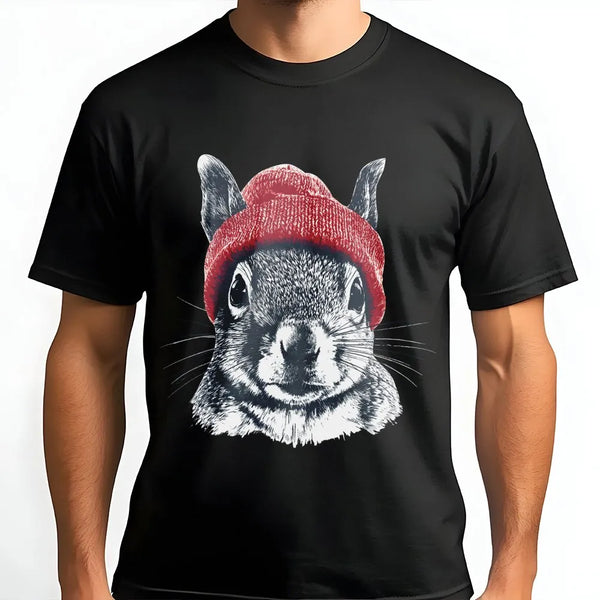 Squirrel Sweatshirt | Retro Wildlife Art with Red Beanie | Cozy Cotton Blend Pullover | Gift for Animal Lover