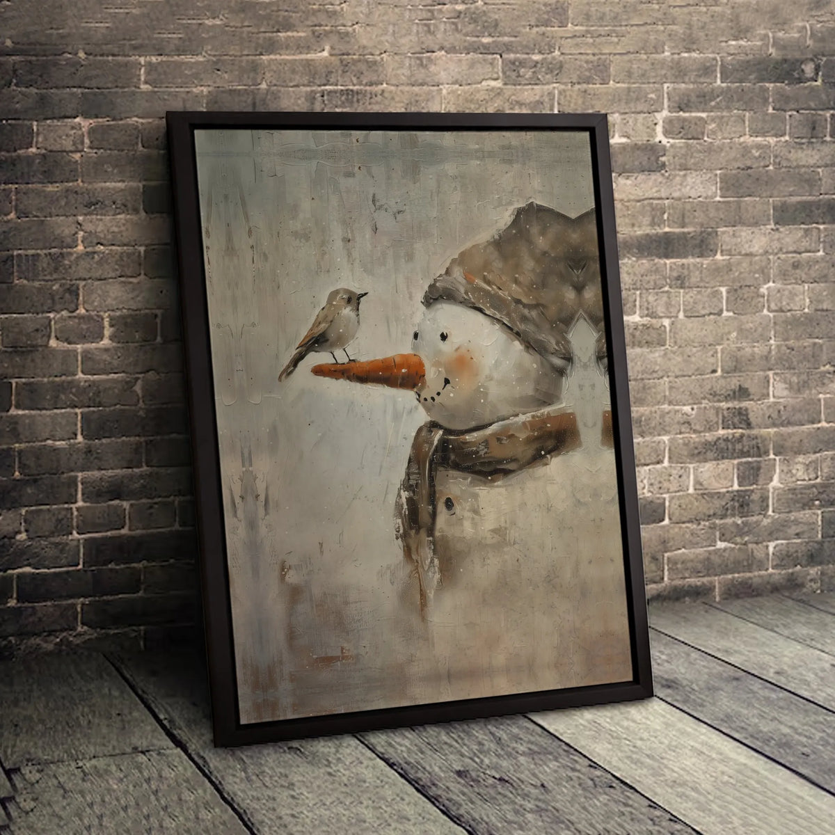 Winter Bird Snowman Poster, Rustic Snowman Wall Art, Whimsical Snowman Print, Farmhouse Christmas Decor, Digital Download Pri