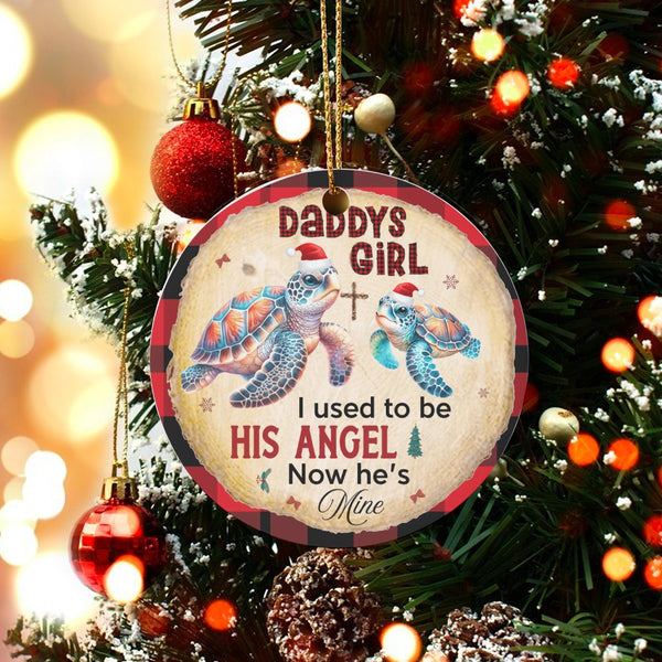 Memorial Sympathy Christmas Ornament, Daddys Girl Sea Turtle Ornament, Loving Daughter Keepsake Ornament, Ceramic Round Holid