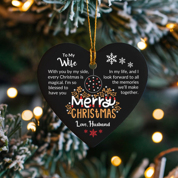 Romantic Message Keepsake Ornament, To My Wife Heart Christmas Ornament, Ceramic Tree Decoration Ornament, Holiday Present fr