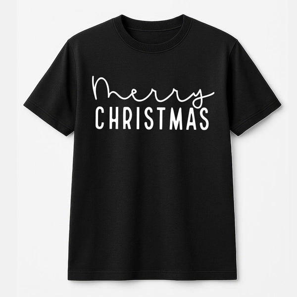Minimalist Typographic Holiday Shirt, Merry Christmas T-Shirt, Retro Festive Xmas Graphic Tee, Seasonal Christmas Graphic T-S
