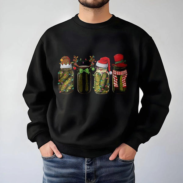 Pickle Jar Holiday Crewneck, Christmas Pickle Sweatshirt, Retro Pickle Foodie Sweater, Adorable Xmas Graphic Pullover, Humoro
