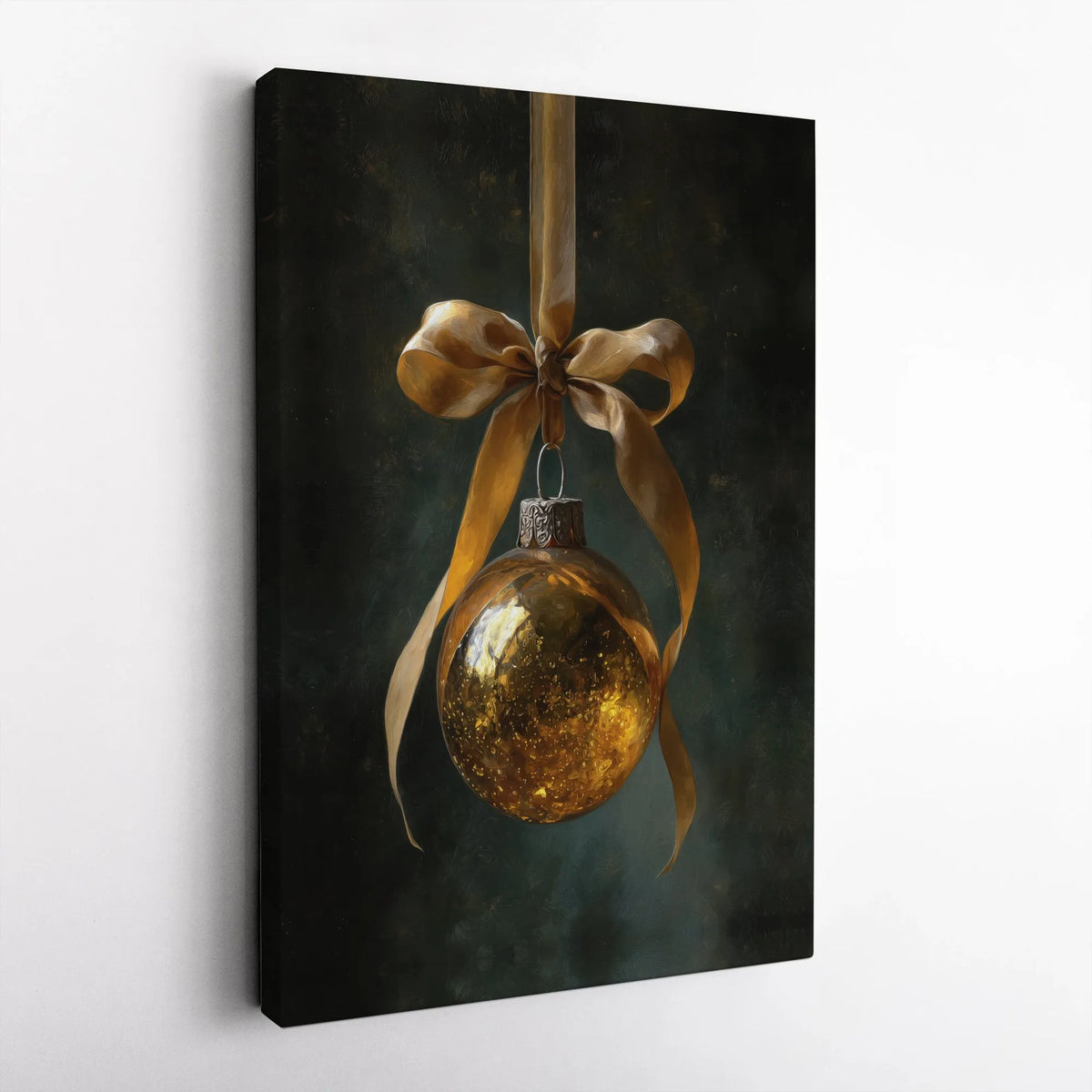 Elegant Holiday Bauble Canvas Print, Gold Christmas Ornament Wall Art, Seasonal Xmas Canvas Art, Winter Canvas Decor, Holiday
