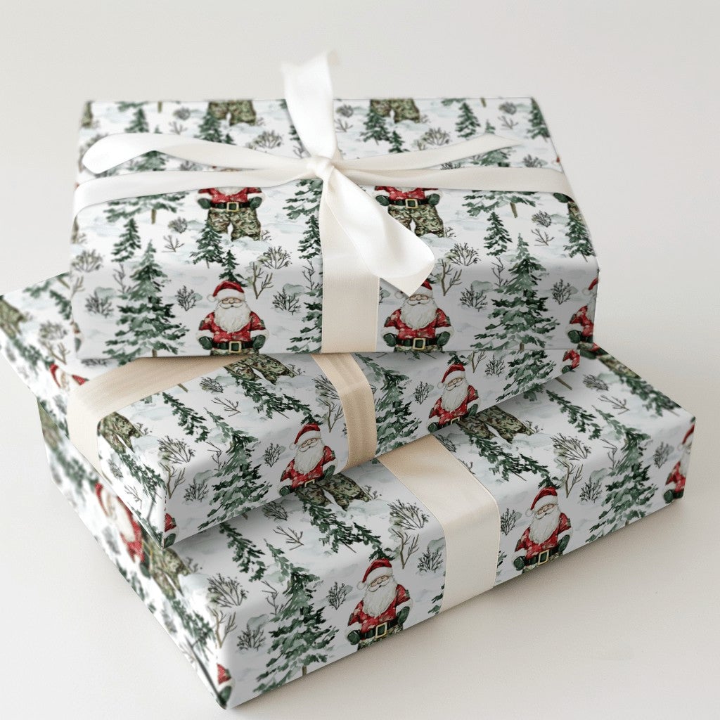 Military Soldier Holiday Gift Wrap, Camo Santa Christmas Wrapping Paper, Camouflage Santa Wrapping Paper, Veteran Present Wra