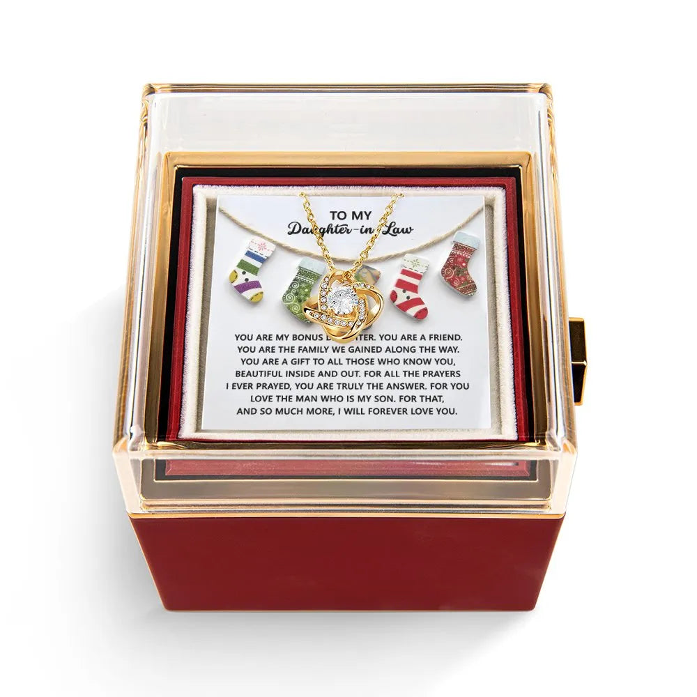 CZ Crystal Daughter in Law Pendant, Daughter-in-Law Love Knot Necklace, White or Yellow Gold Jewelry, Meaningful Christmas Ho