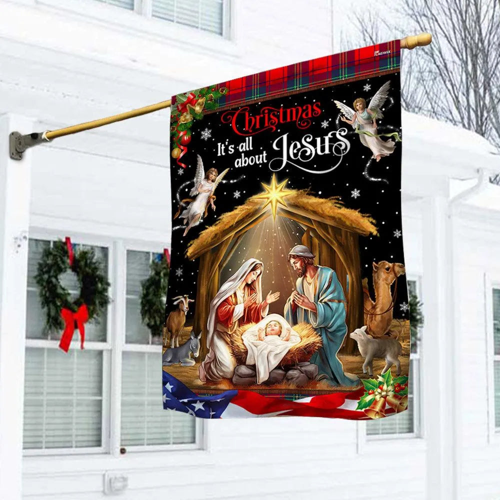 Its All About Jesus Holy Family Yard Flag, Christmas Nativity Garden Flag, Christian Holiday Outdoor Flag, Double-Sided Relig