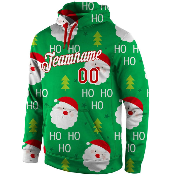 3D Print Holiday Pullover Hoodie, Custom Santa Christmas Sports Hoodie, Personalized Name Number Fleece Hoodie, Xmas Game Day