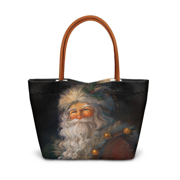 Christmas Oil Painting Shoulder Tote Bag, Vintage Santa Claus Tote Bag, Holiday Everyday Handbag Tote, Festive Winter Travel 