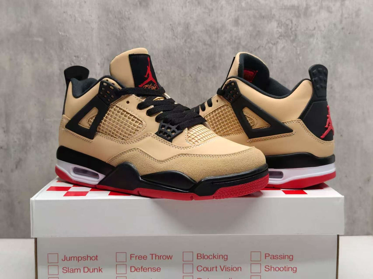 Mid Top Sneakers, Beige Black Red Colorway, Lace Up Design, Casual Gift for Sneaker Fans