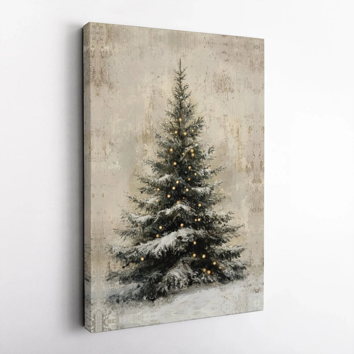 Snow Covered Pine Canvas Print, Rustic Christmas Tree Canvas Wall Art, Winter Holiday Canvas, Farmhouse Christmas Wall Decor,
