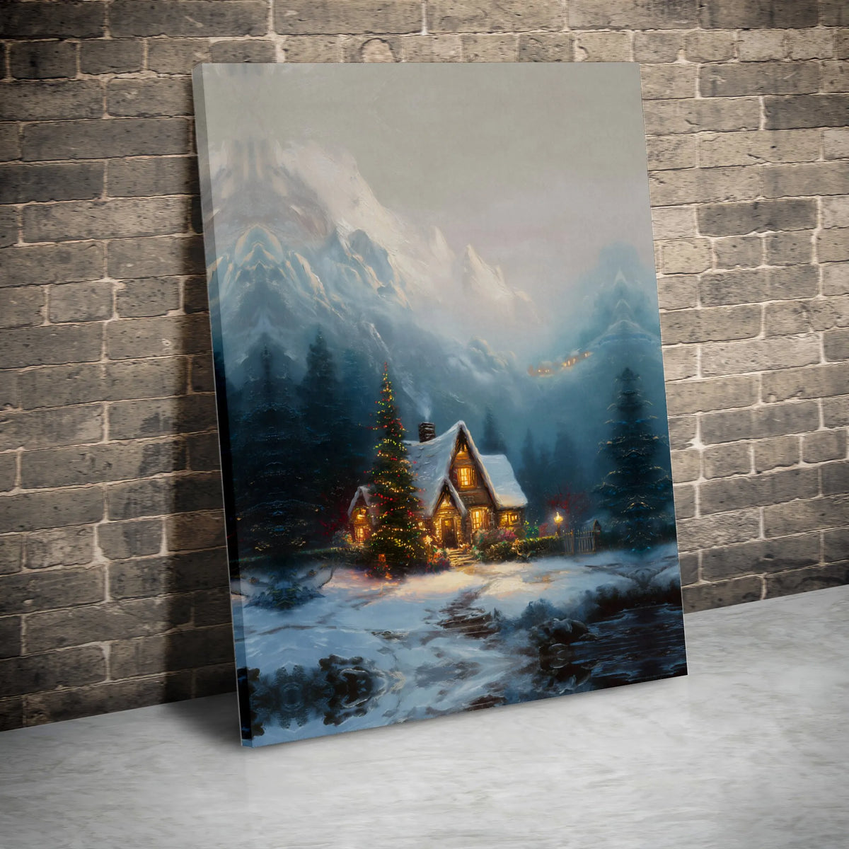 Comfy Pine Forest Landscape Wall Art, Winter Snowy Mountain Cabin Canvas Print, Christmas Snow Scene Canvas Decor, Rustic Cab