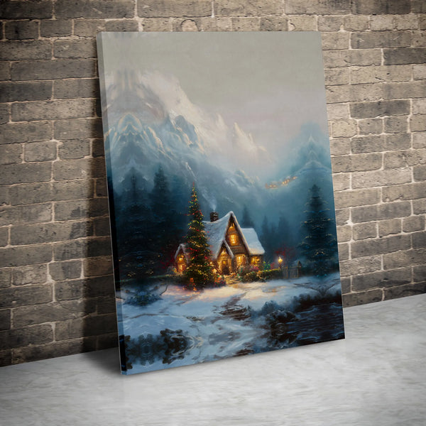 Comfy Pine Forest Landscape Wall Art, Winter Snowy Mountain Cabin Canvas Print, Christmas Snow Scene Canvas Decor, Rustic Cab