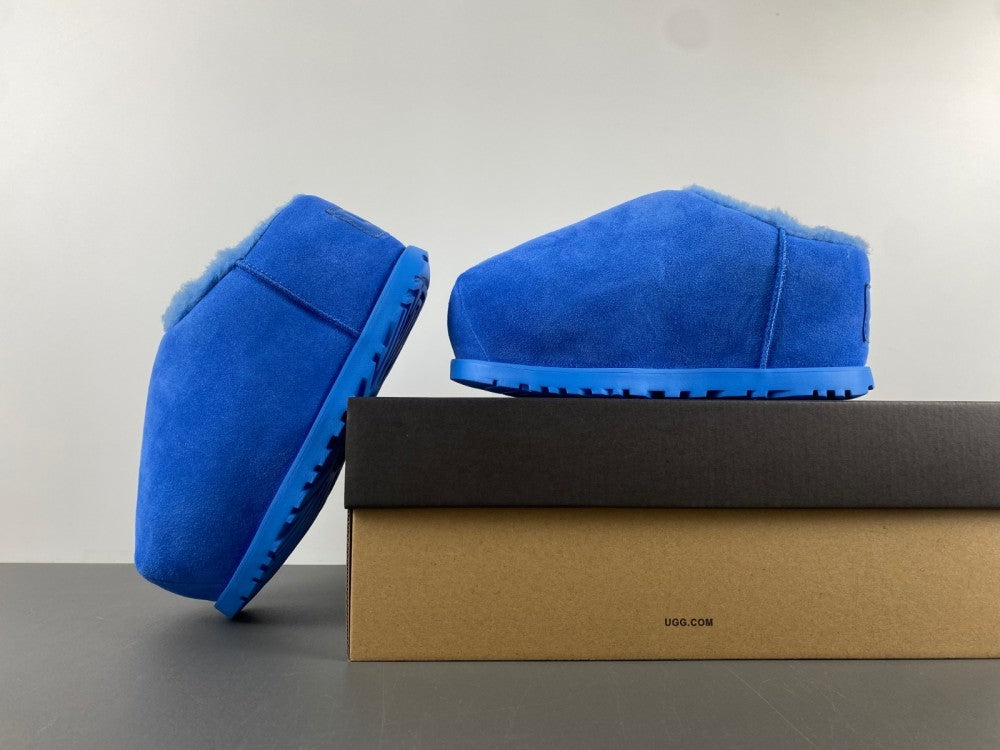 Slides, Blue Colorway, Slip On Design, Wool Detail, Casual Gift for Shoe Lovers
