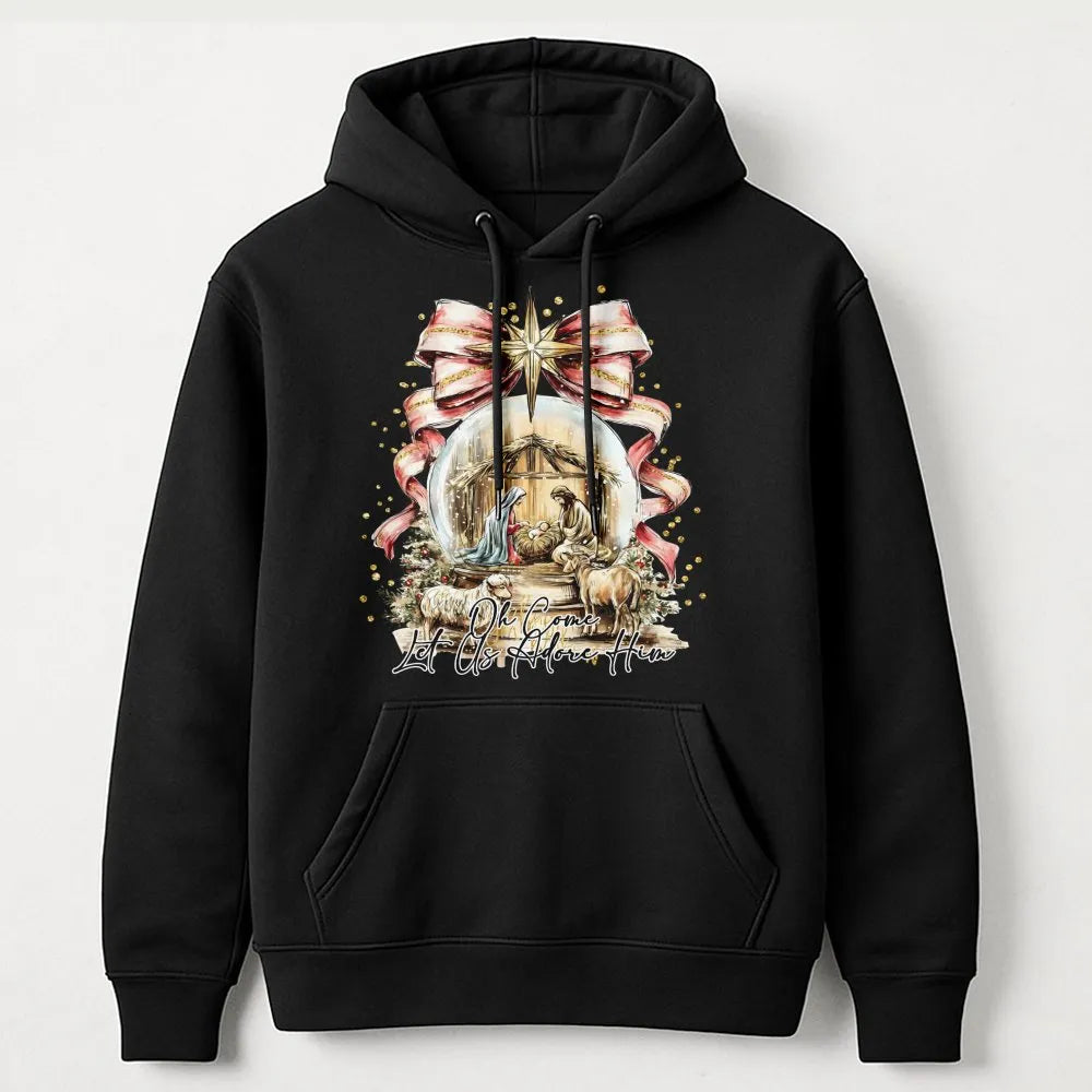 Oh Come Let Us Adore Him Sweatshirt, Nativity Scene Hoodie, Christian Christmas Scripture Pullover, Religious Holiday Apparel