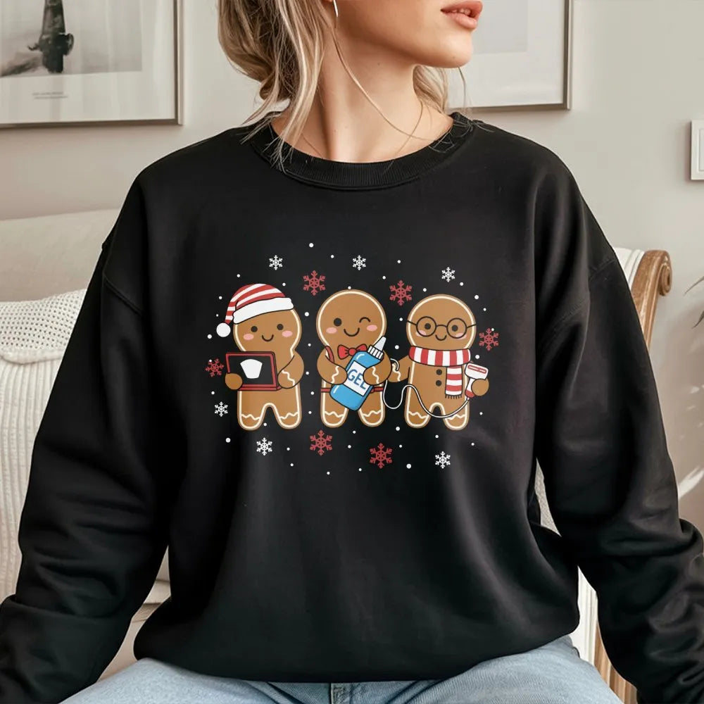 Gingerbread Sonographer Sweater, Ultrasound Tech Christmas Sweatshirt, Radiology Holiday Crewneck, Medical Sonography Xmas Pu
