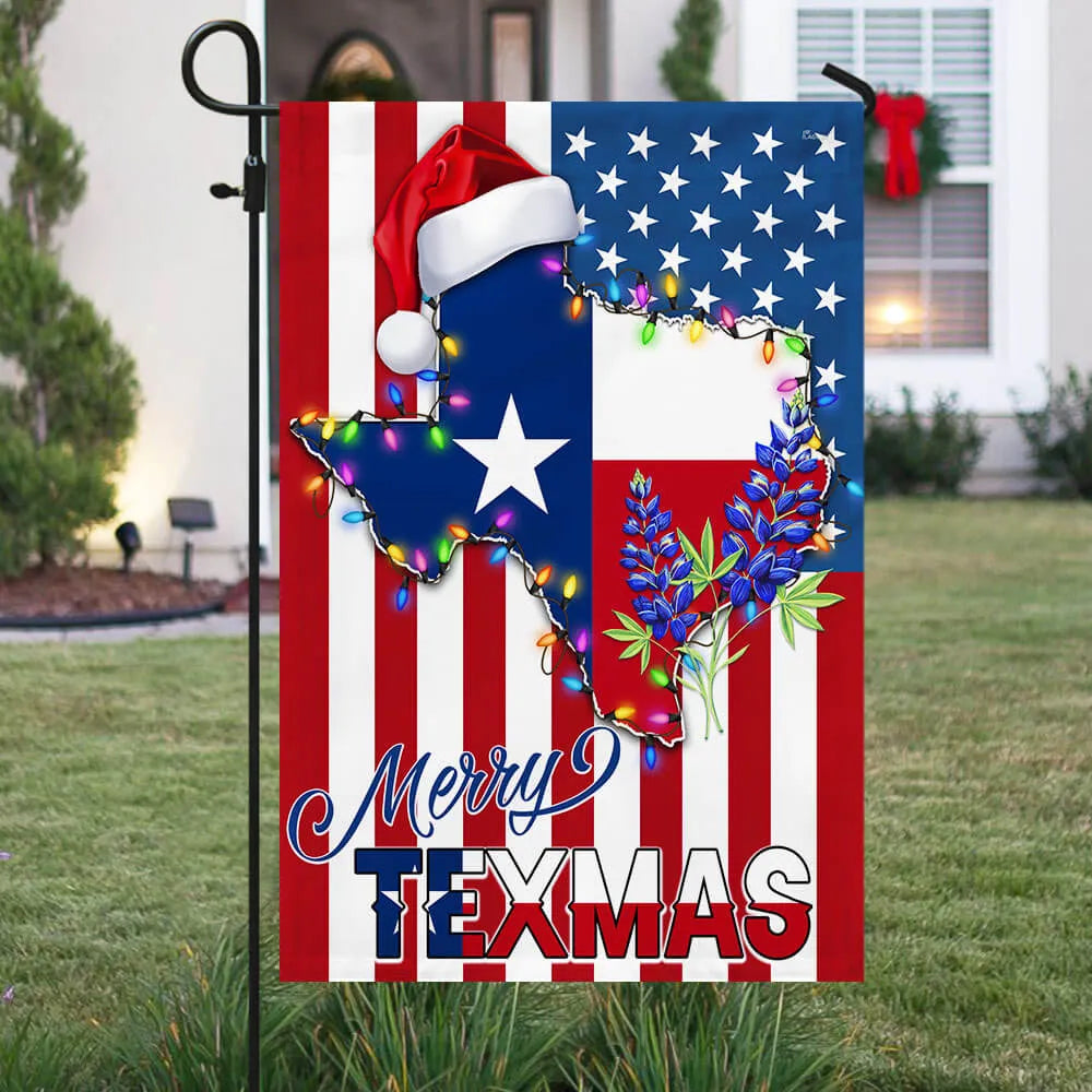 Texas Christmas Bluebonnet Yard Flag, Merry Texmas Garden Flag, Southern Holiday Lawn Flag, Double Sided Texas Pride Outdoor 
