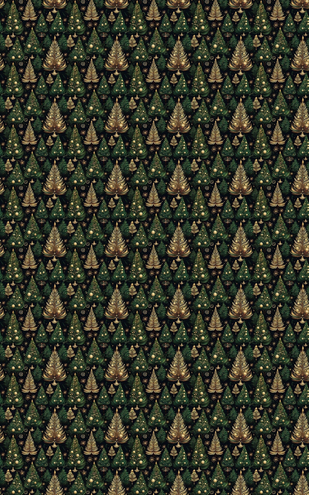 Gold Emerald Pine Tree Gift Wrap, Enchanted Forest Christmas Wrapping Paper, Woodland Holiday Gift Wrap Roll, Festive Winter 